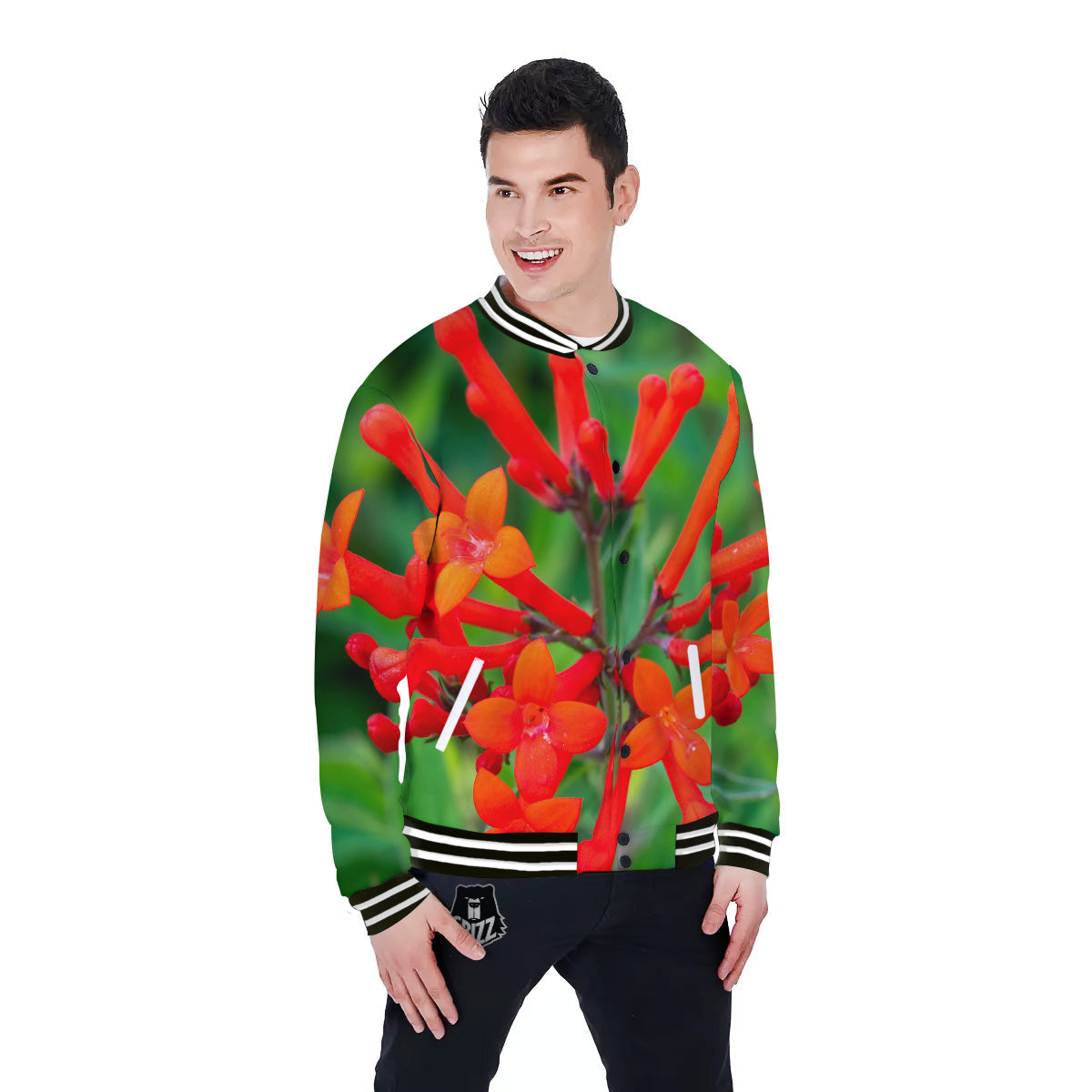Plant Bouvardia Print Baseball Jacket-grizzshop