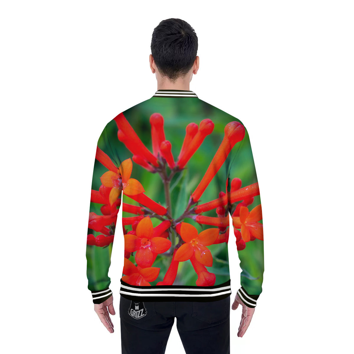 Plant Bouvardia Print Baseball Jacket-grizzshop