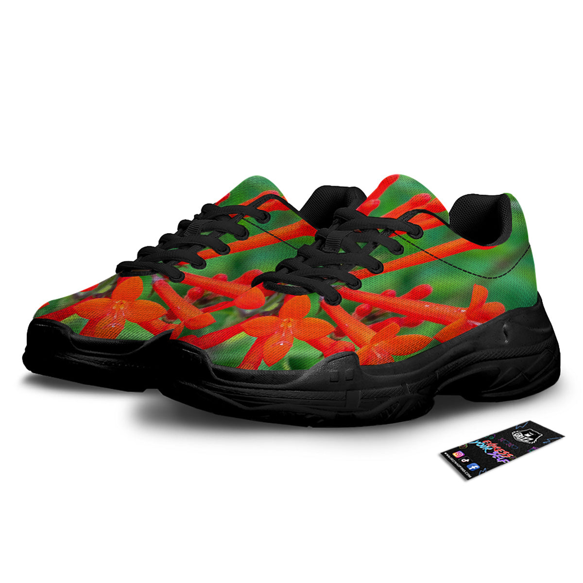 Plant Bouvardia Print Black Chunky Shoes-grizzshop