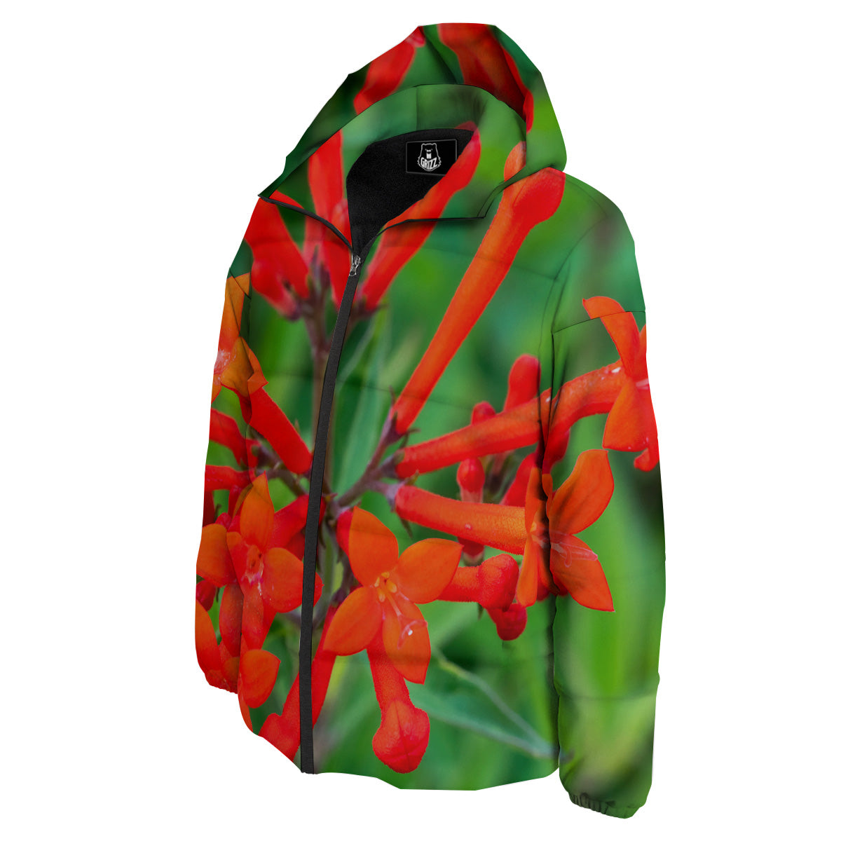 Plant Bouvardia Print Down Jacket-grizzshop