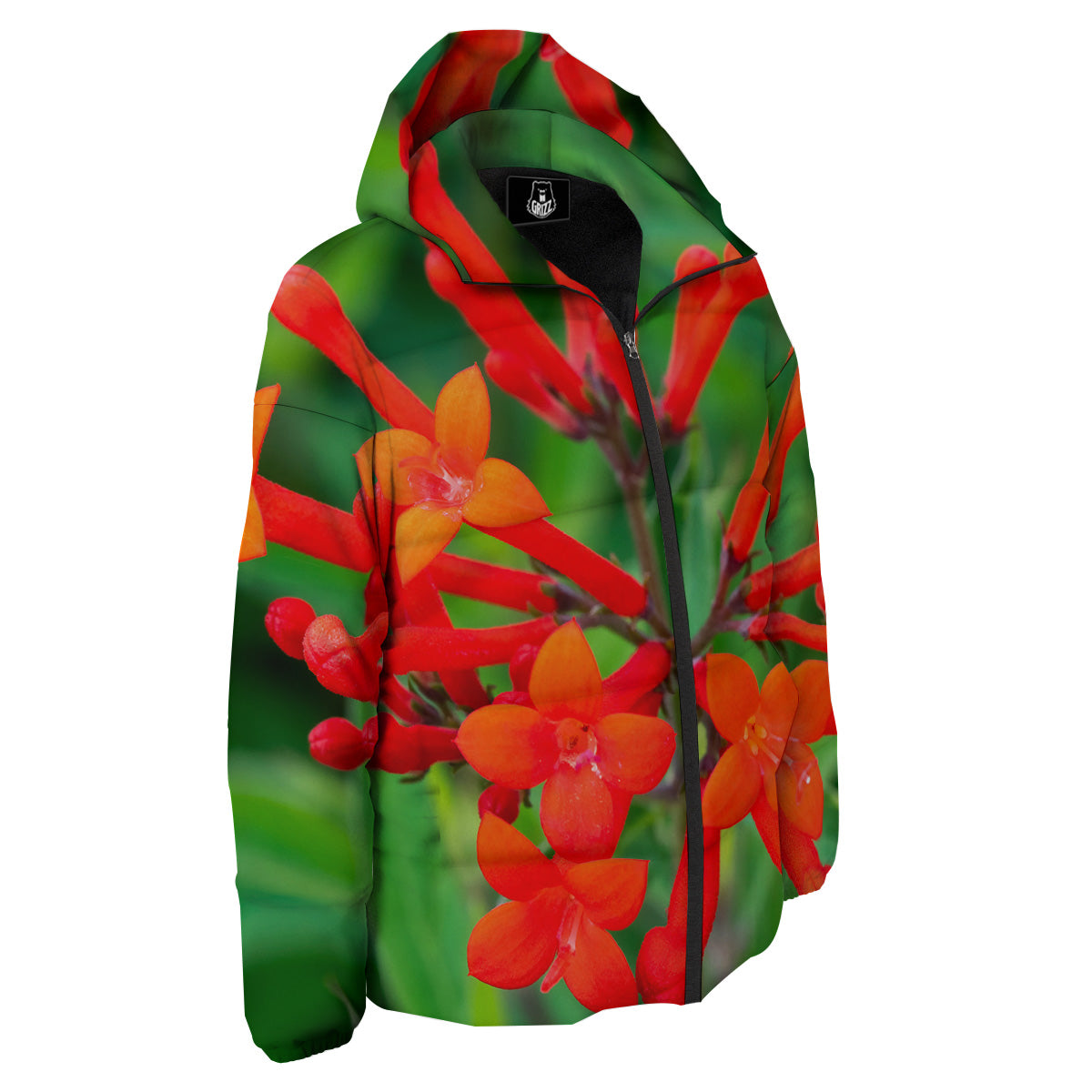 Plant Bouvardia Print Down Jacket-grizzshop