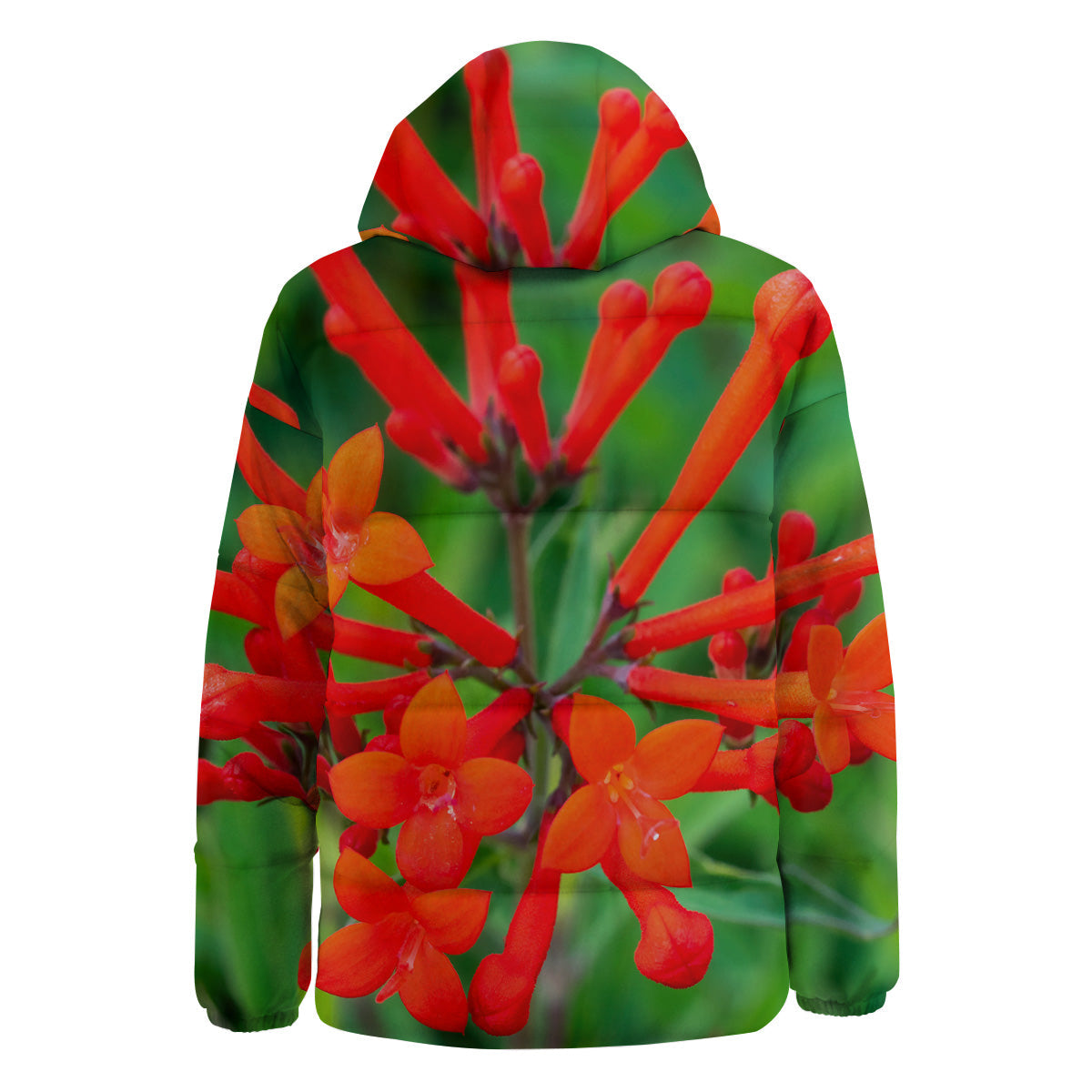 Plant Bouvardia Print Down Jacket-grizzshop