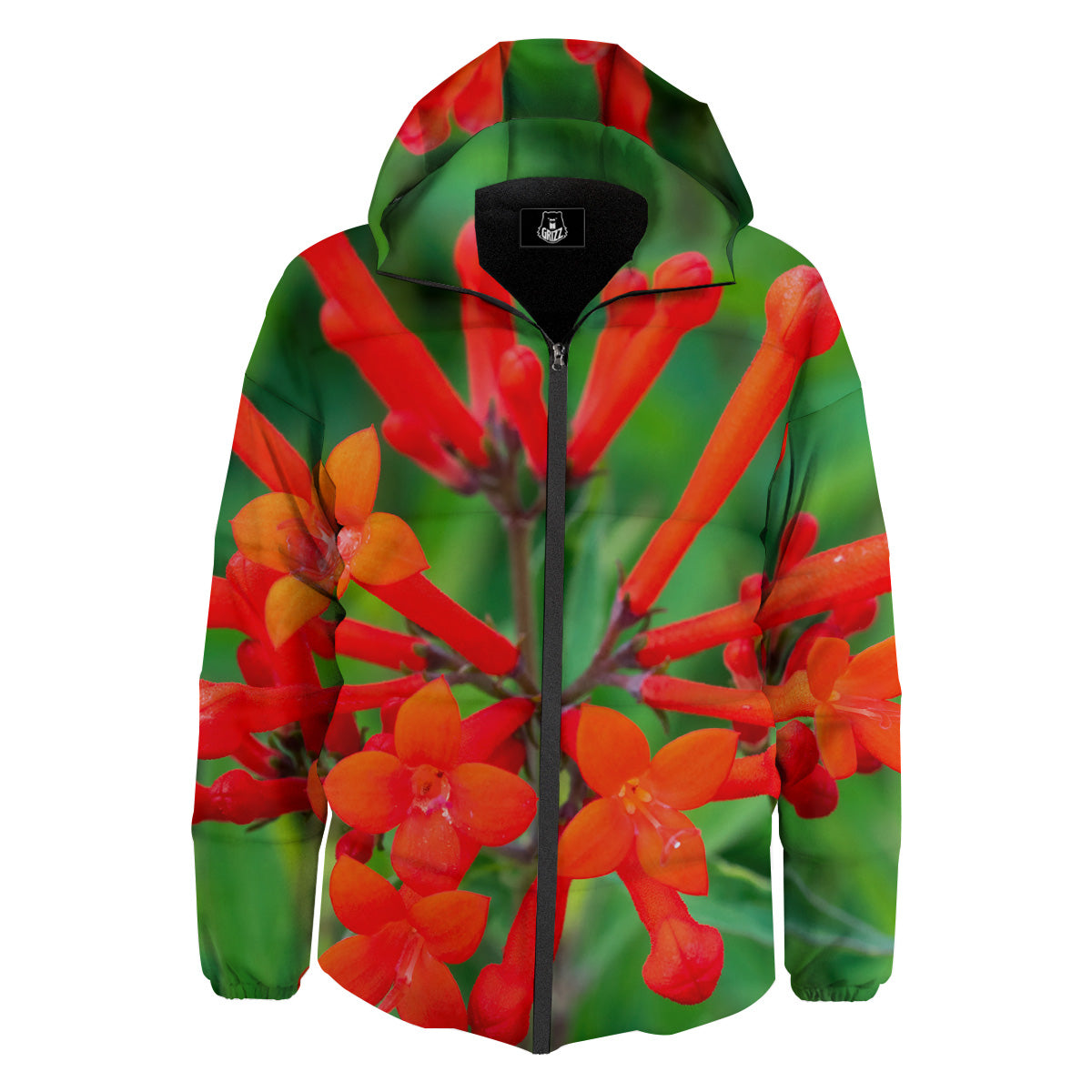 Plant Bouvardia Print Down Jacket-grizzshop