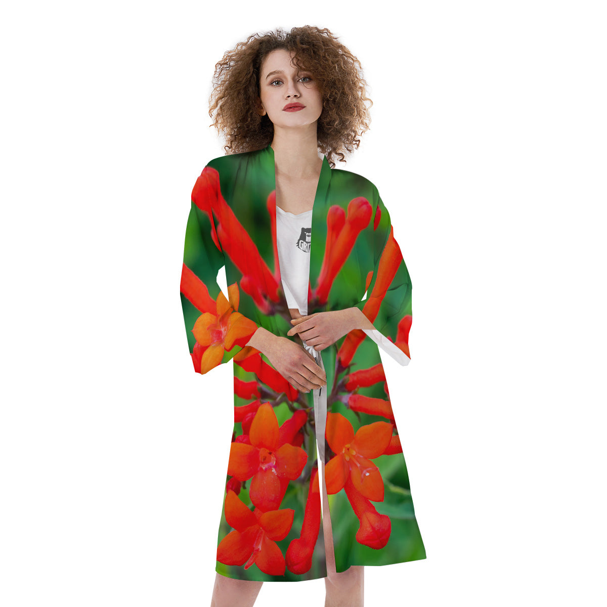 Plant Bouvardia Print Kimono-grizzshop