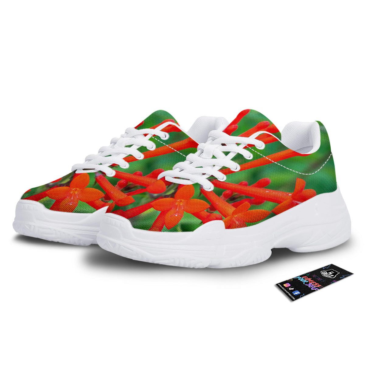 Plant Bouvardia Print White Chunky Shoes-grizzshop