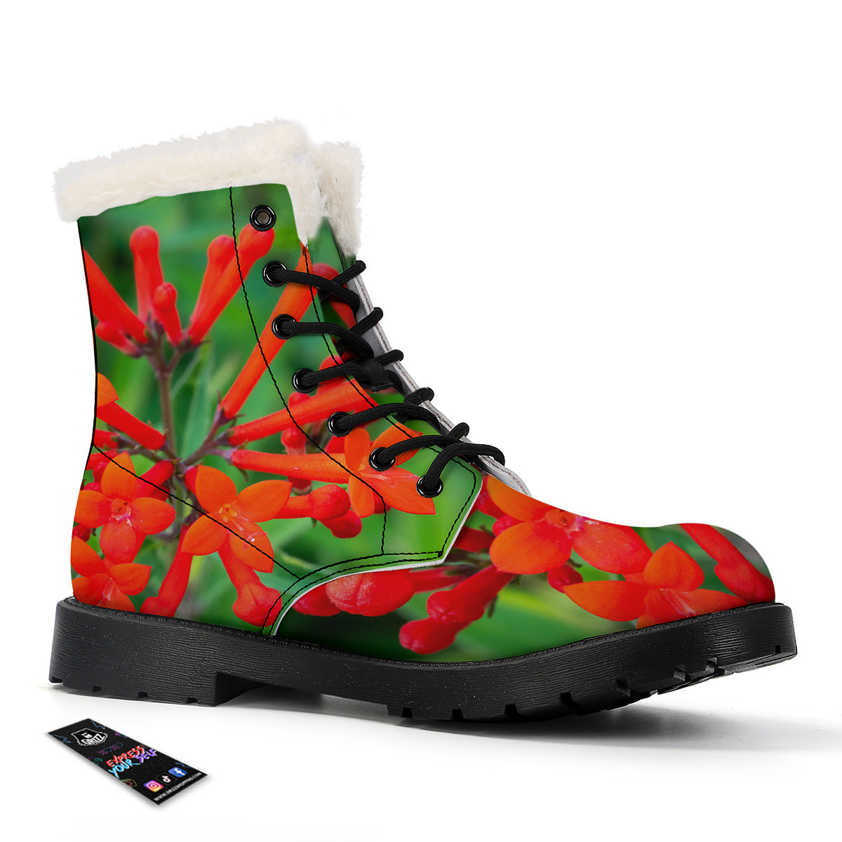 Plant Bouvardia Print Winter Boots-grizzshop