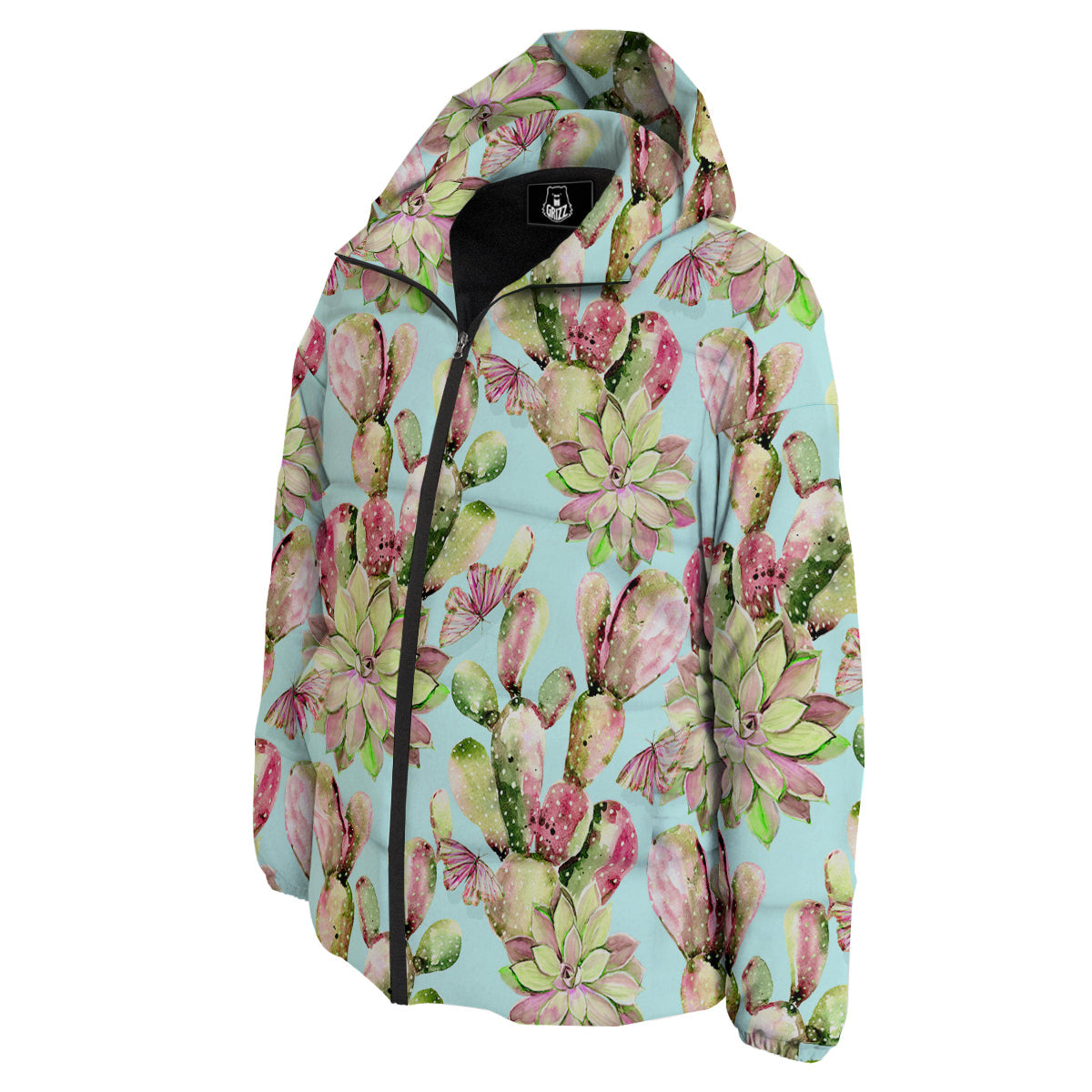 Plant Cactus Watercolor Print Pattern Down Jacket-grizzshop