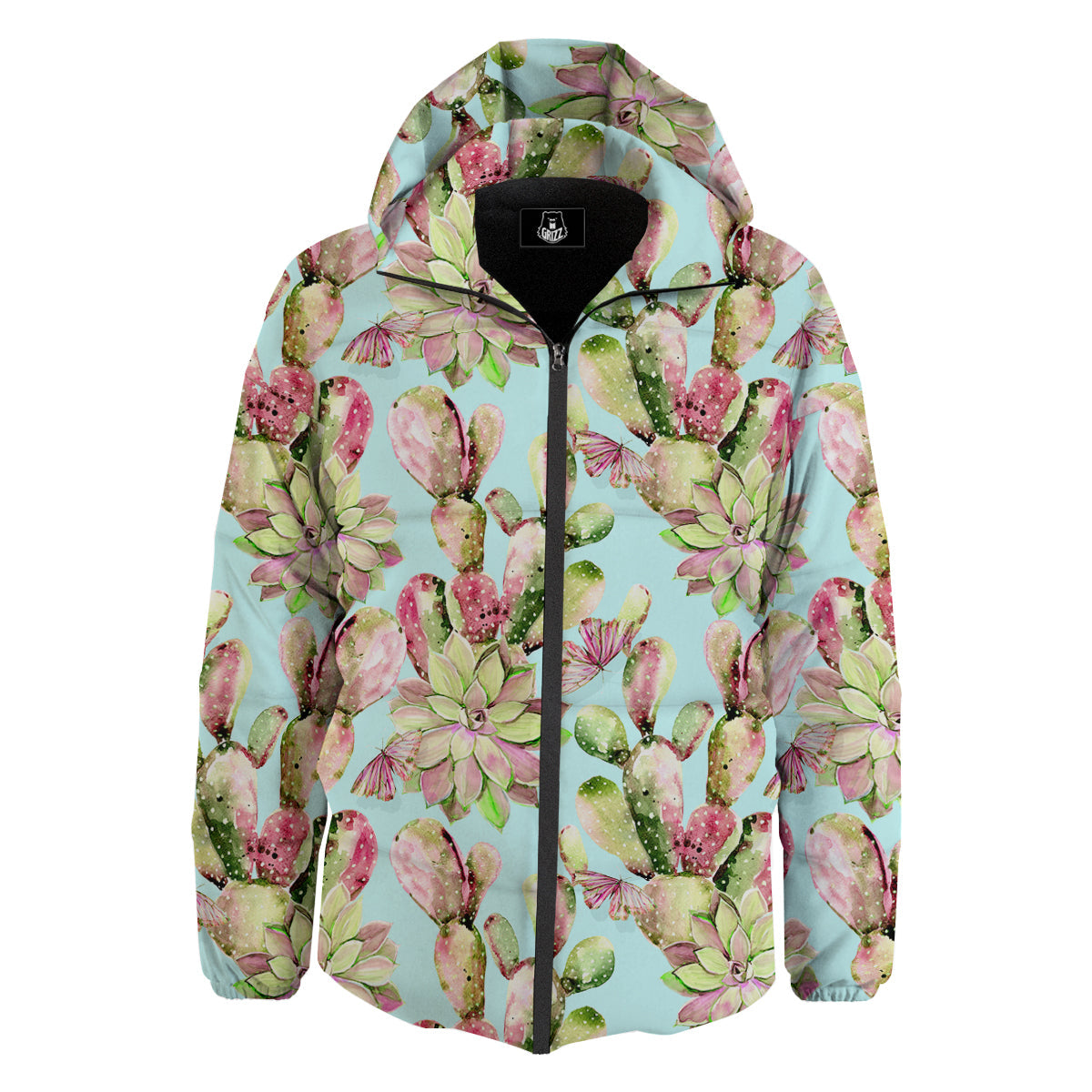 Plant Cactus Watercolor Print Pattern Down Jacket-grizzshop