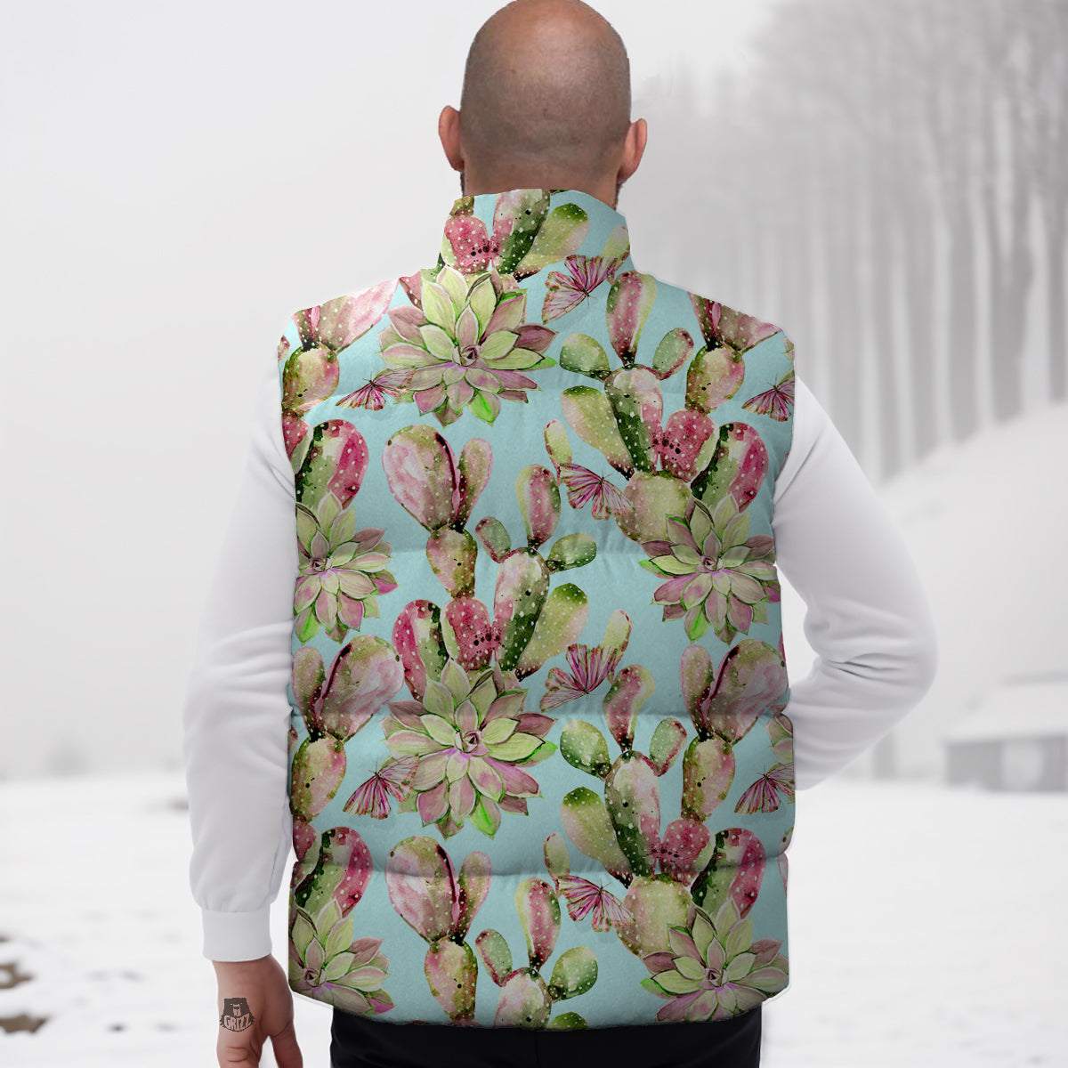 Plant Cactus Watercolor Print Pattern Down Vest