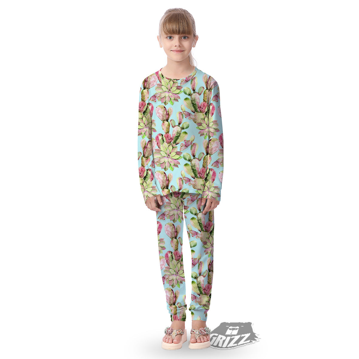 Plant Cactus Watercolor Print Pattern Kid's Pajamas-grizzshop