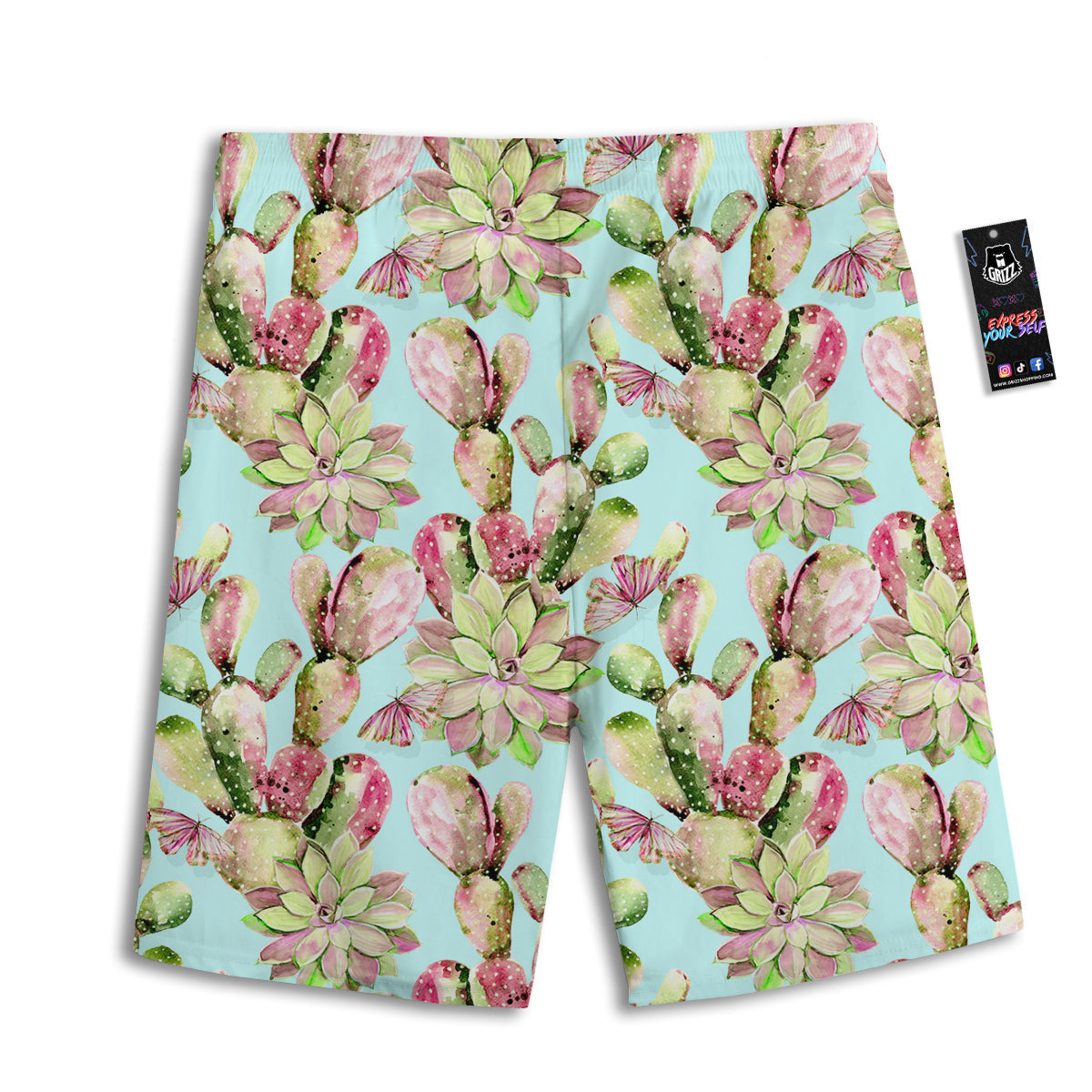Plant Cactus Watercolor Print Pattern Men's Athletic Shorts