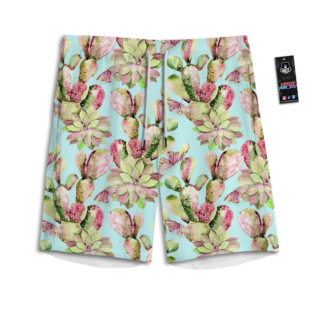 Plant Cactus Watercolor Print Pattern Men's Athletic Shorts