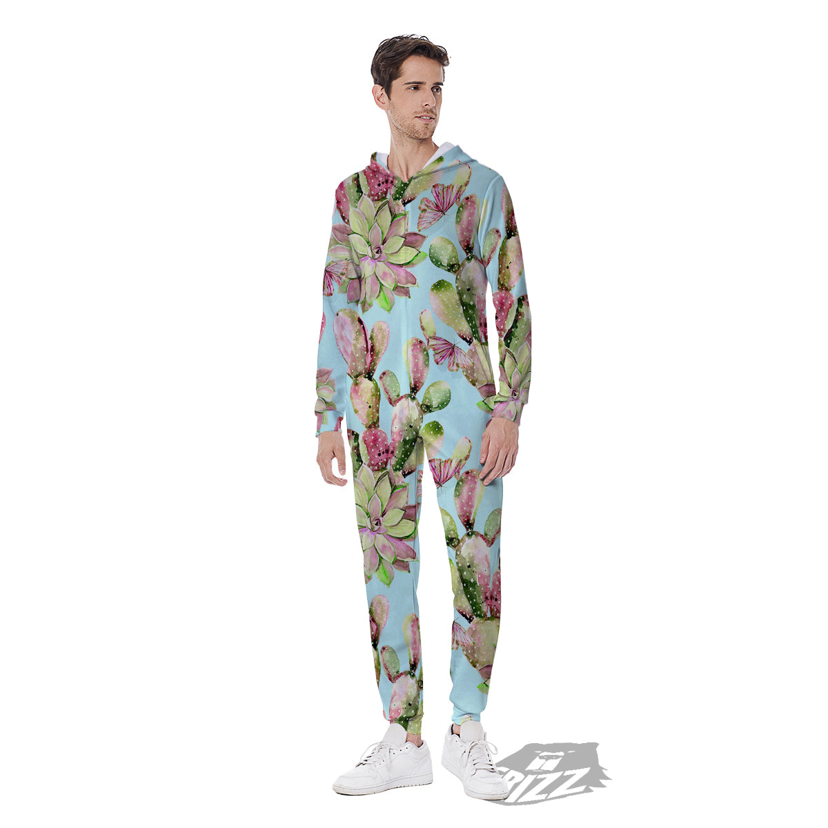 Plant Cactus Watercolor Print Pattern Men's Jumpsuit-grizzshop