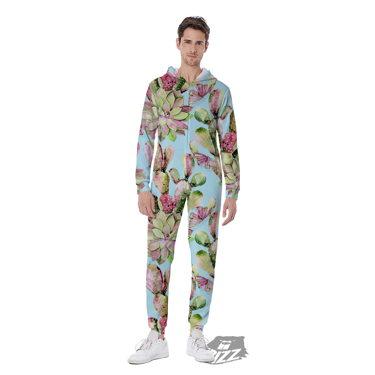 Plant Cactus Watercolor Print Pattern Men's Jumpsuit-grizzshop