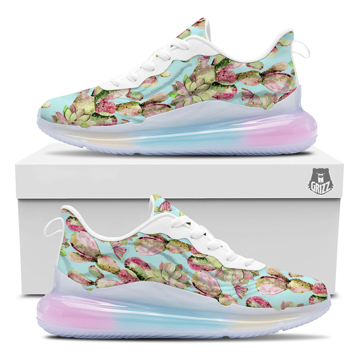 Plant Cactus Watercolor Print Pattern Running Sneakers-grizzshop