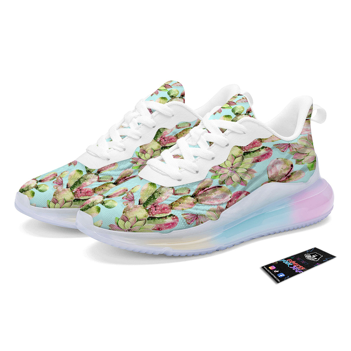 Plant Cactus Watercolor Print Pattern Running Sneakers-grizzshop