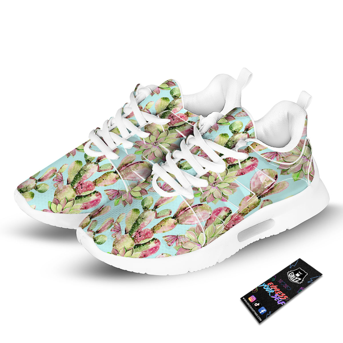 Plant Cactus Watercolor Print Pattern Tennis Shoes-grizzshop