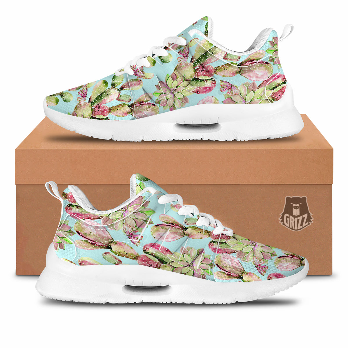 Plant Cactus Watercolor Print Pattern Tennis Shoes-grizzshop