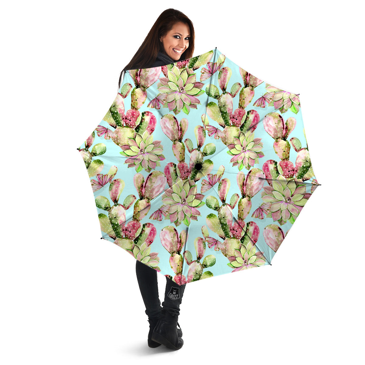 Plant Cactus Watercolor Print Pattern Umbrella-grizzshop