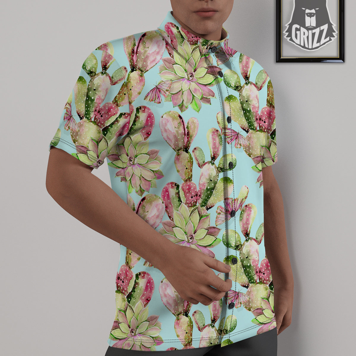 Plant Cactus Watercolor Print Pattern Untucked Shirts-grizzshop