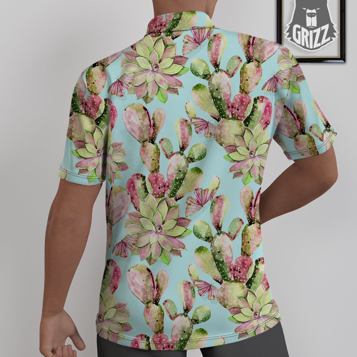 Plant Cactus Watercolor Print Pattern Untucked Shirts-grizzshop