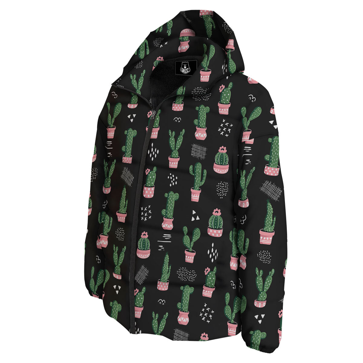 Plant Cute Cactus Print Pattern Down Jacket-grizzshop