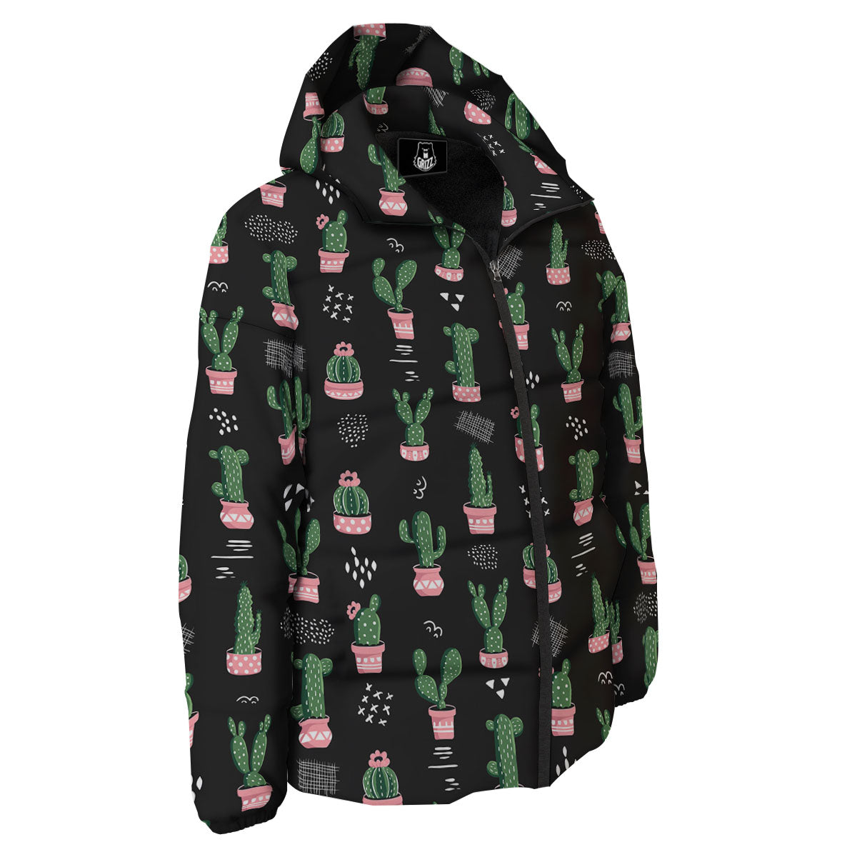 Plant Cute Cactus Print Pattern Down Jacket-grizzshop
