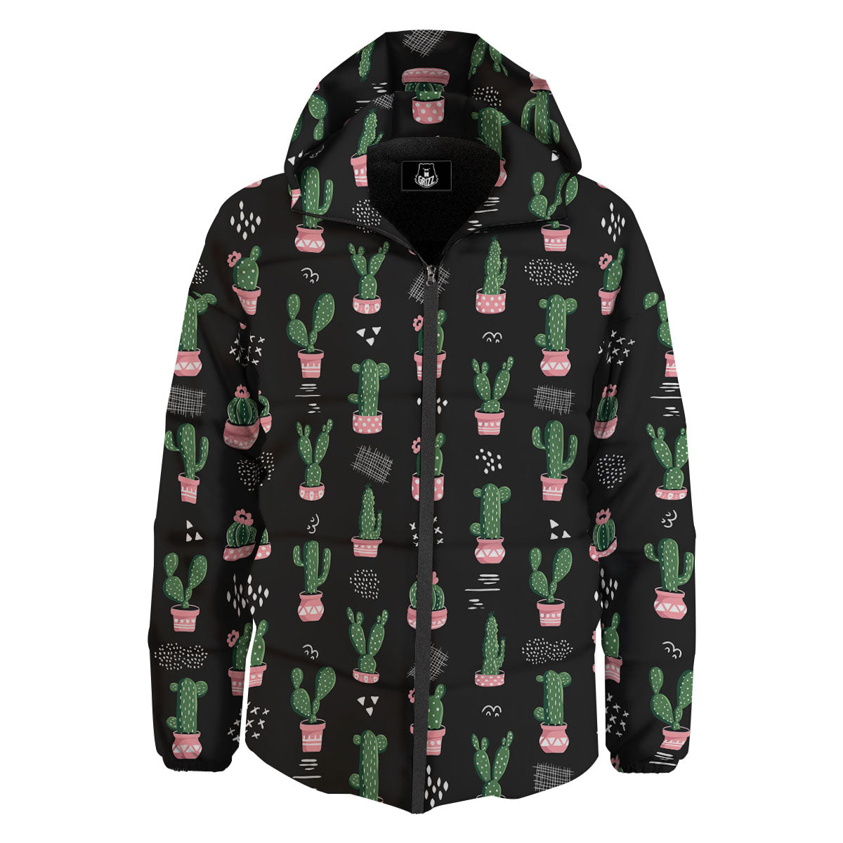 Plant Cute Cactus Print Pattern Down Jacket-grizzshop