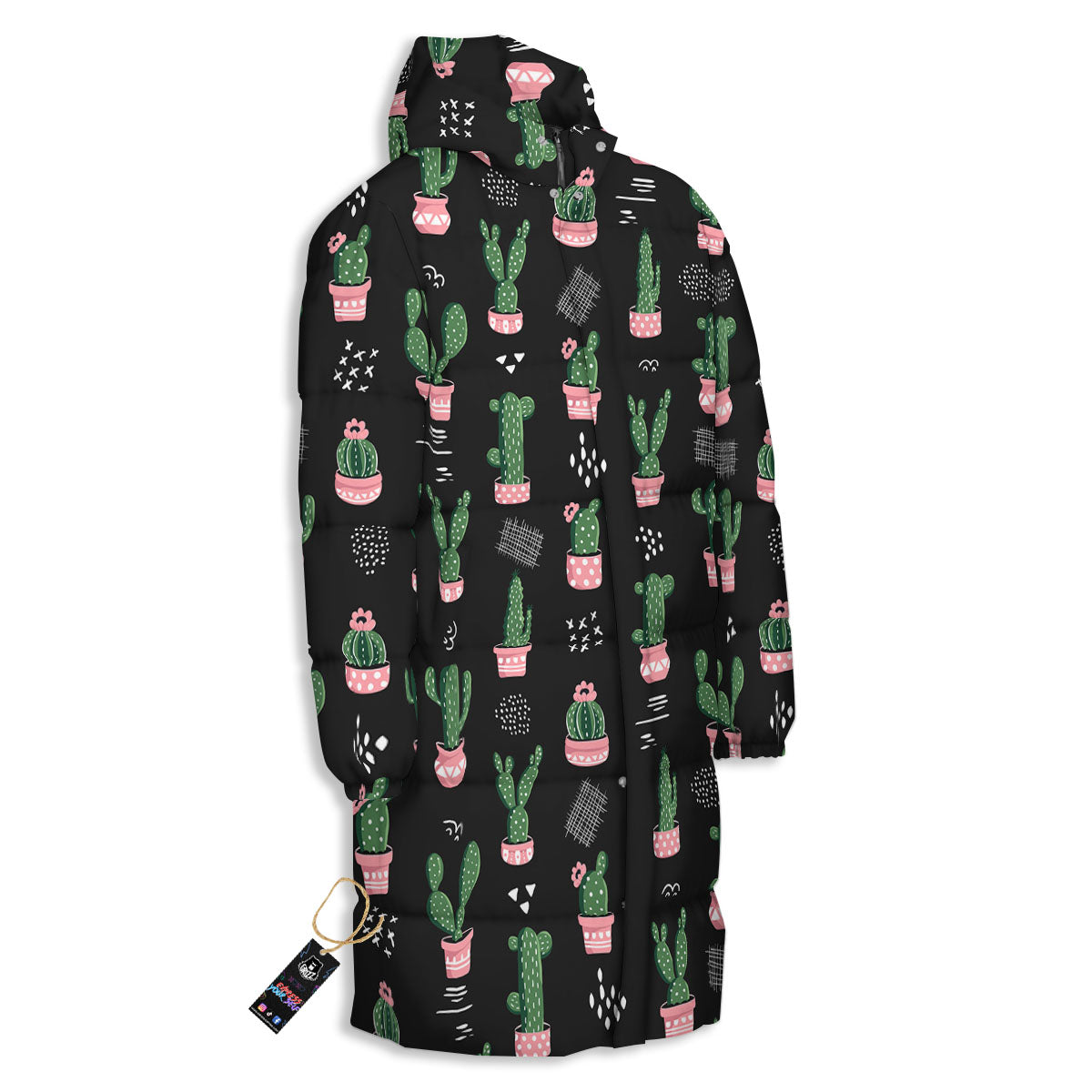 Plant Cute Cactus Print Pattern Long Down Jacket-grizzshop