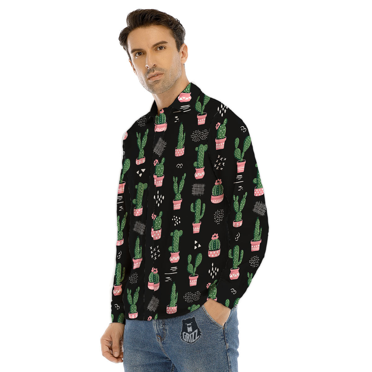 Plant Cute Cactus Print Pattern Men's Dress Shirts-grizzshop