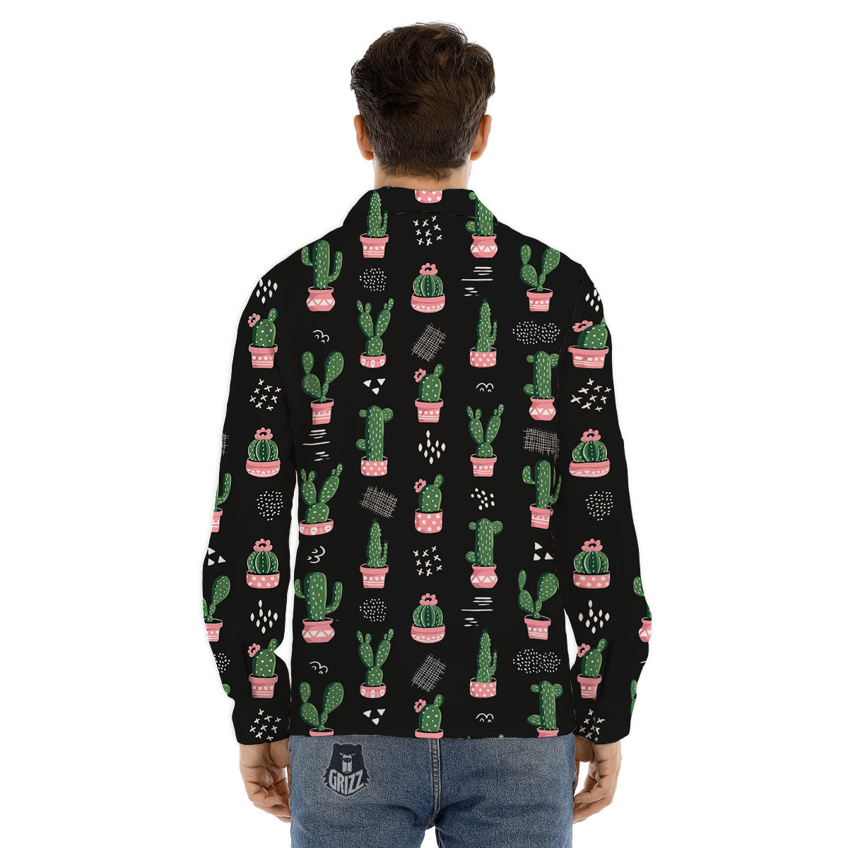 Plant Cute Cactus Print Pattern Men's Dress Shirts-grizzshop