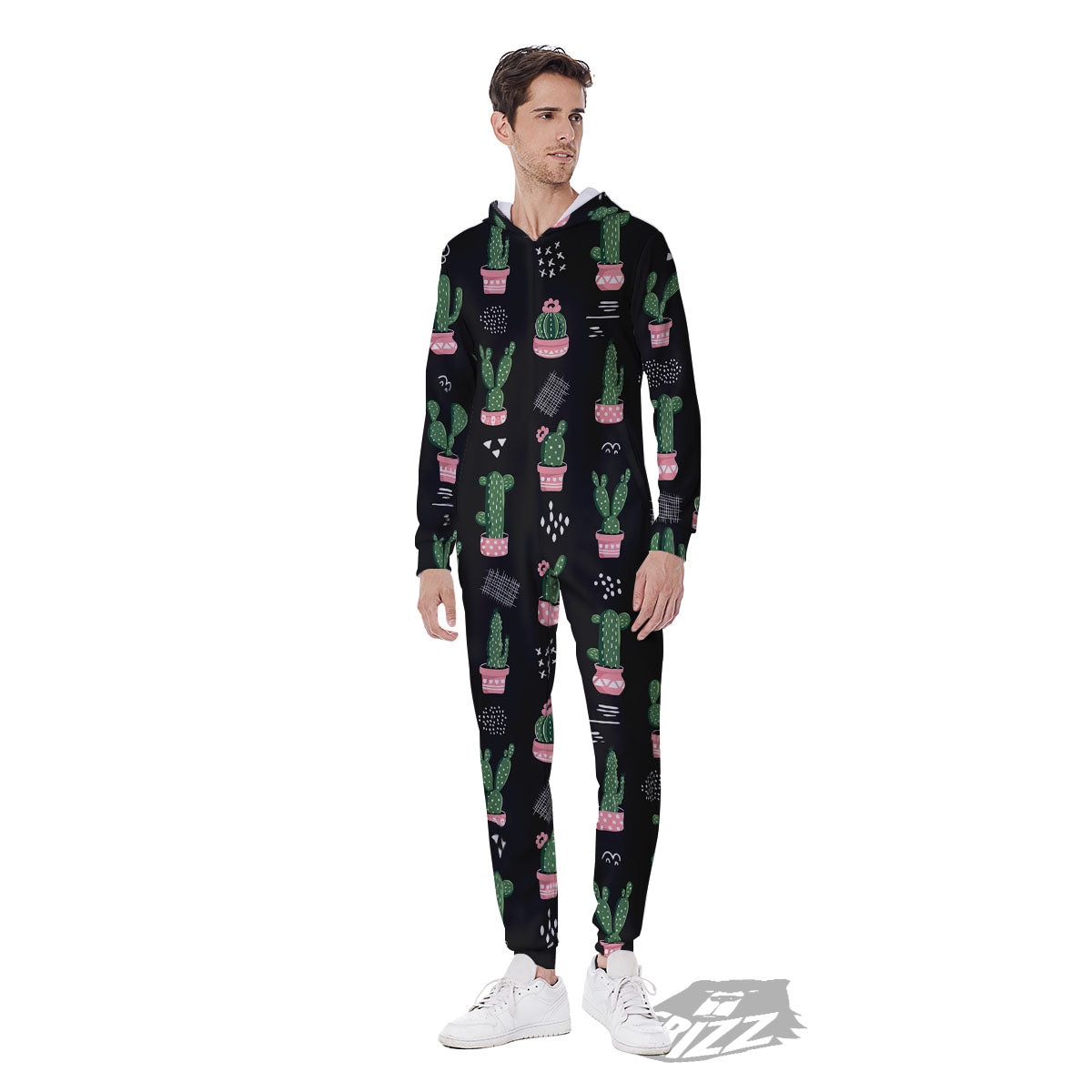 Plant Cute Cactus Print Pattern Men's Jumpsuit-grizzshop