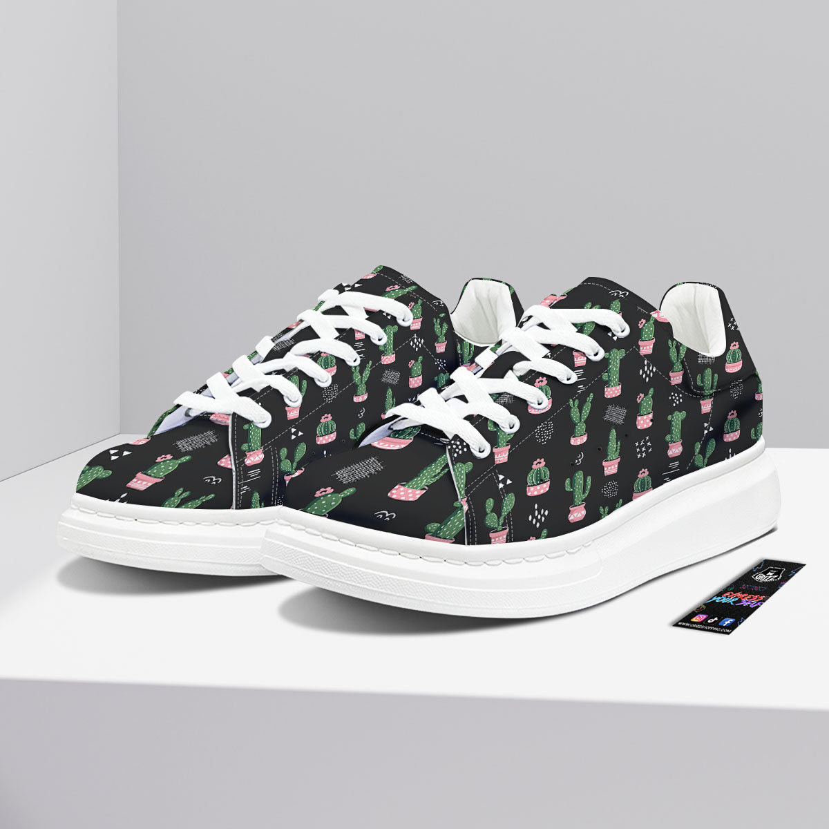 Plant Cute Cactus Print Pattern Platform Shoes-grizzshop