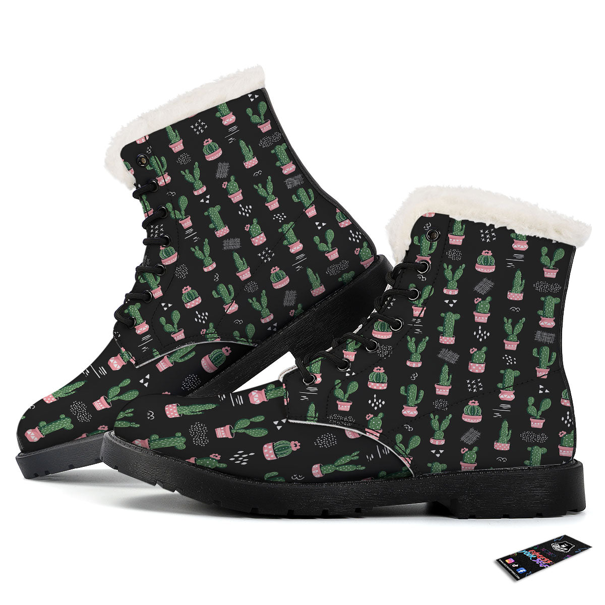 Plant Cute Cactus Print Pattern Winter Boots-grizzshop