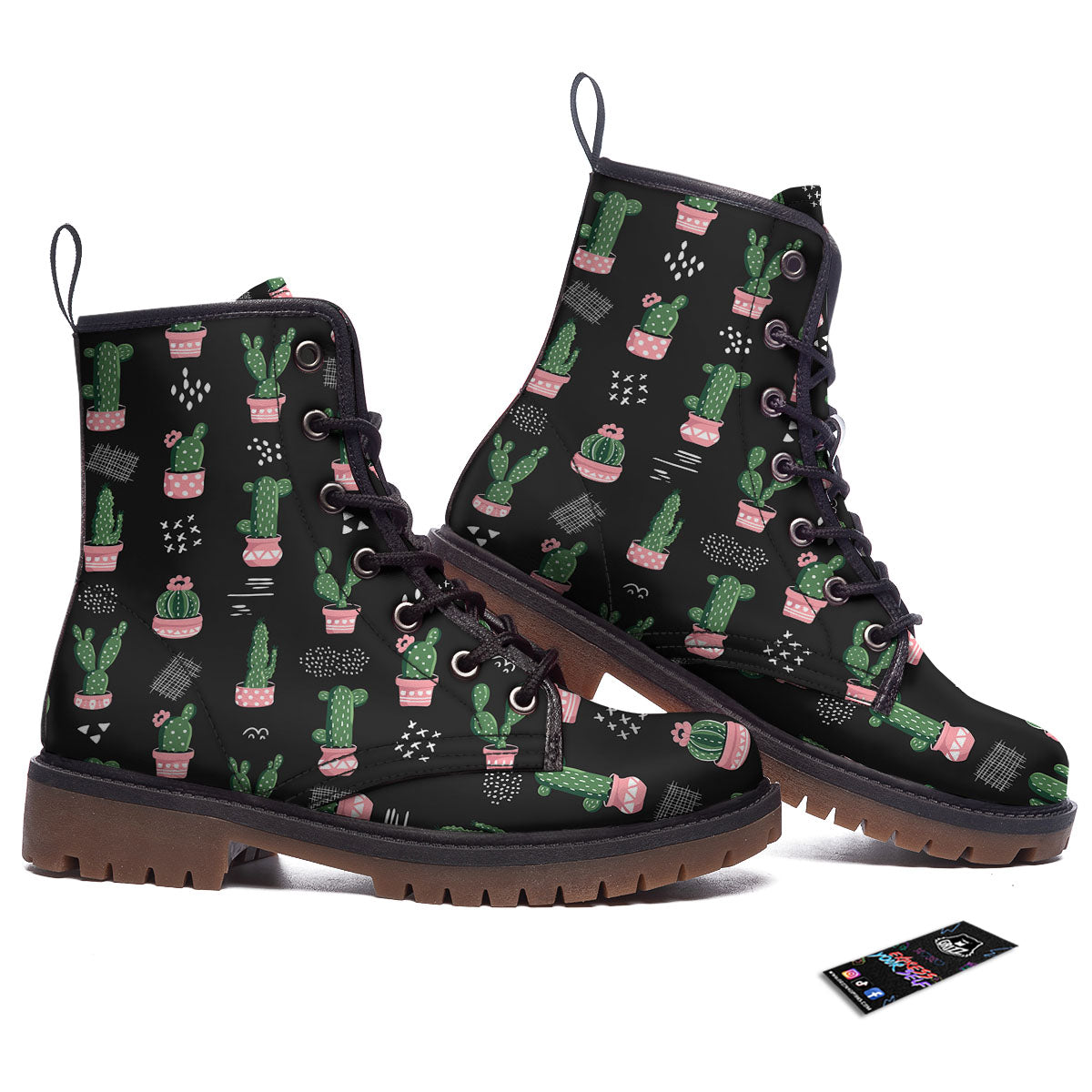 Plant Cute Cactus Print Pattern Work Boots-grizzshop