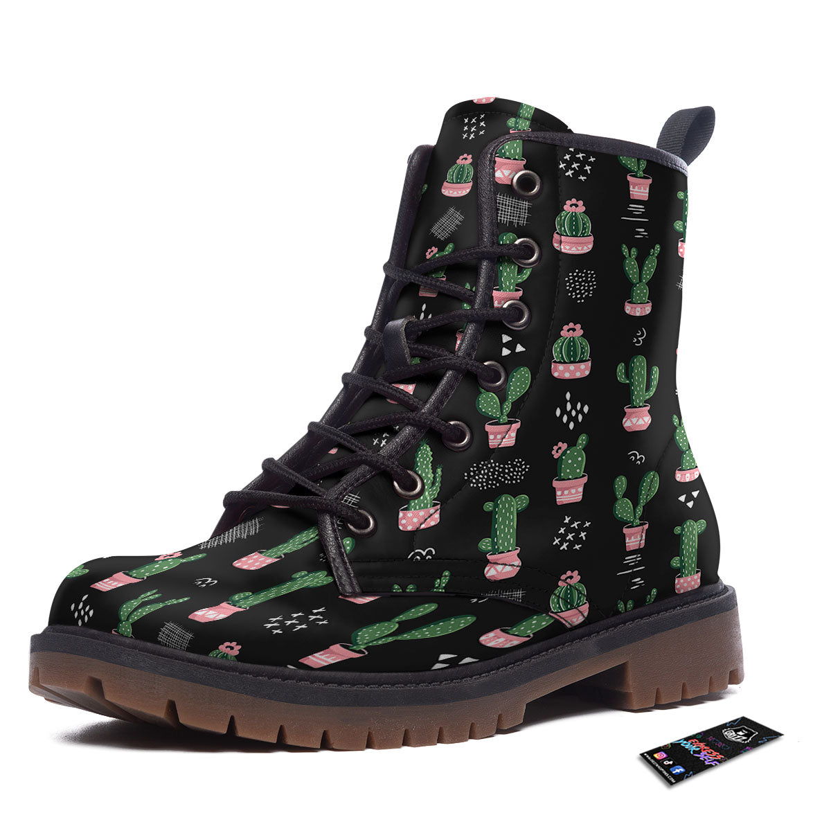 Plant Cute Cactus Print Pattern Work Boots-grizzshop