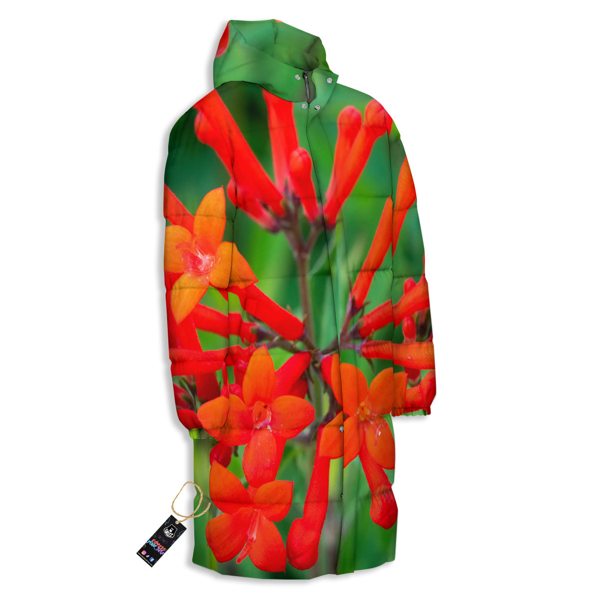 Plant Bouvardia Print Long Down Jacket