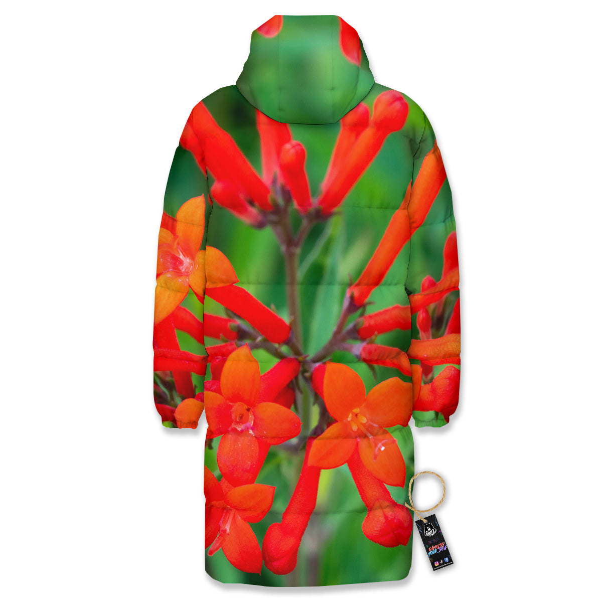 Plant Bouvardia Print Long Down Jacket