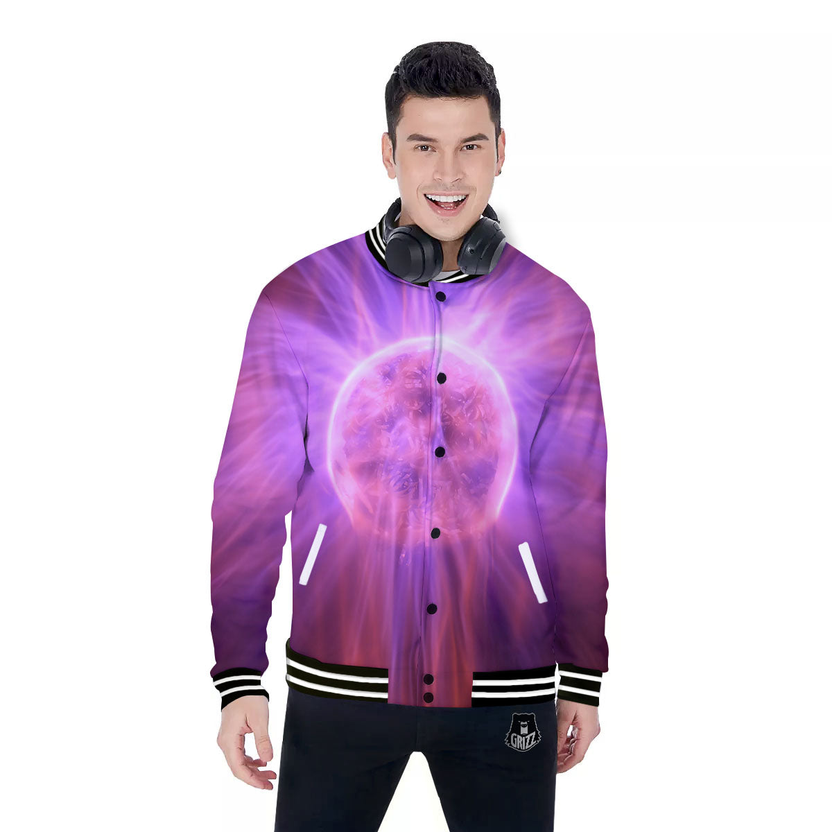 Plasma Ball Purple Print Baseball Jacket-grizzshop