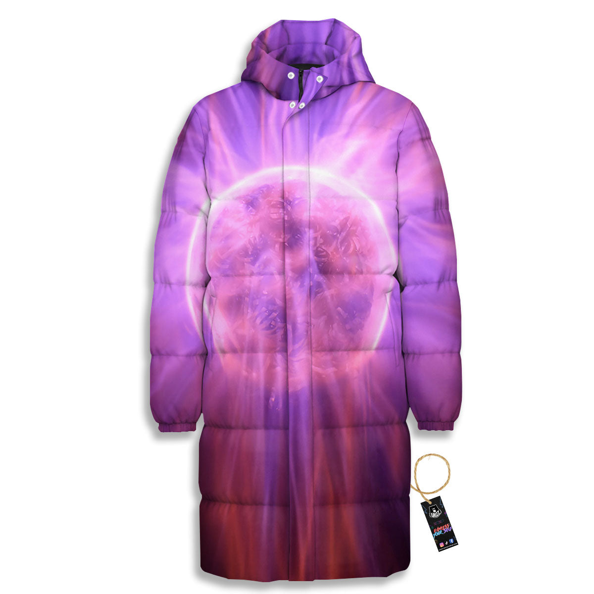 Plasma Ball Purple Print Long Down Jacket-grizzshop