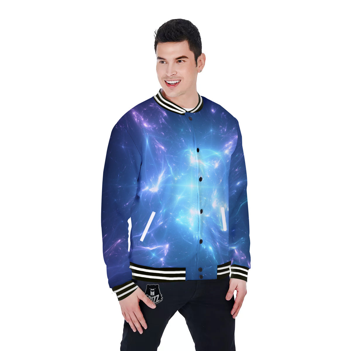 Plasma Blue Print Baseball Jacket-grizzshop
