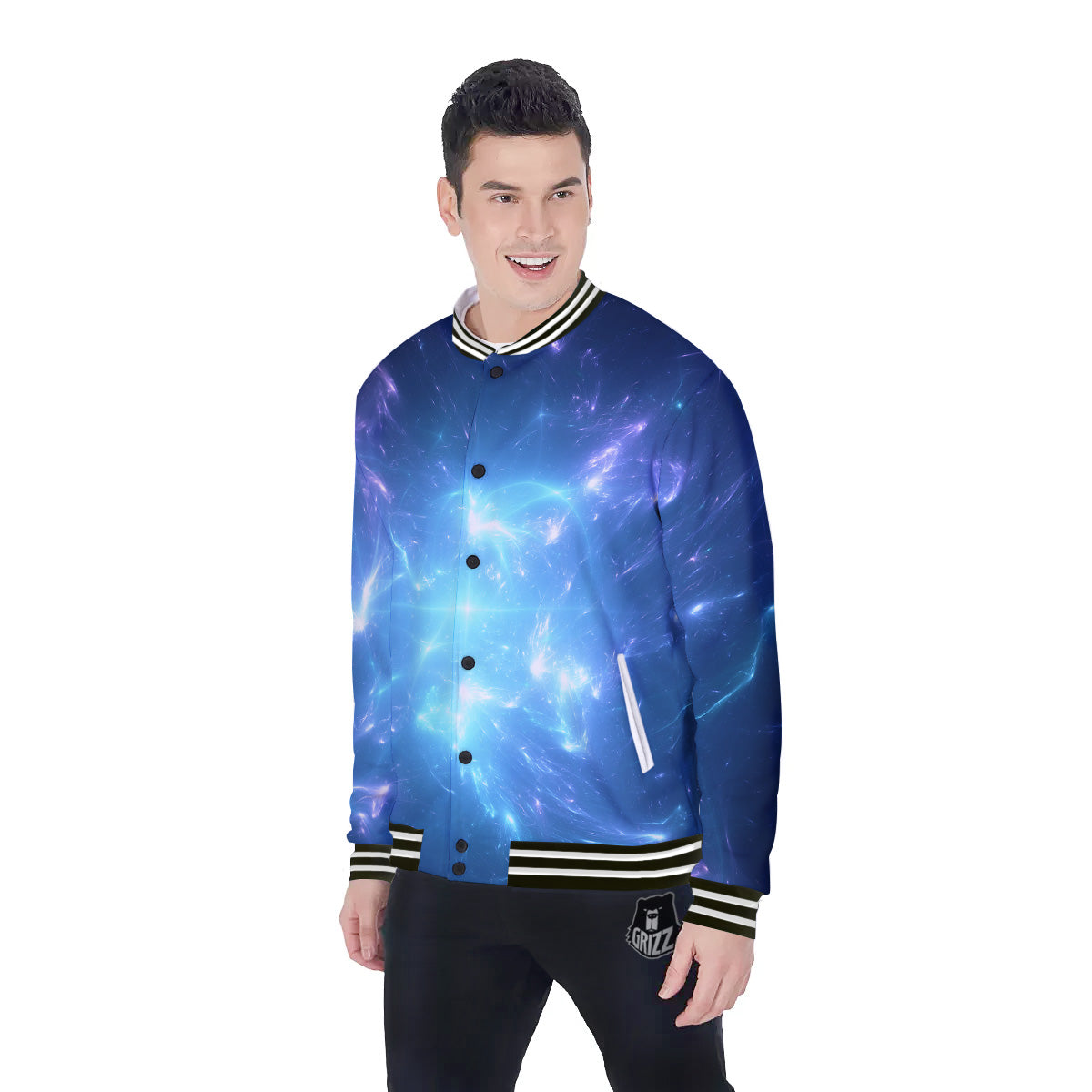 Plasma Blue Print Baseball Jacket-grizzshop