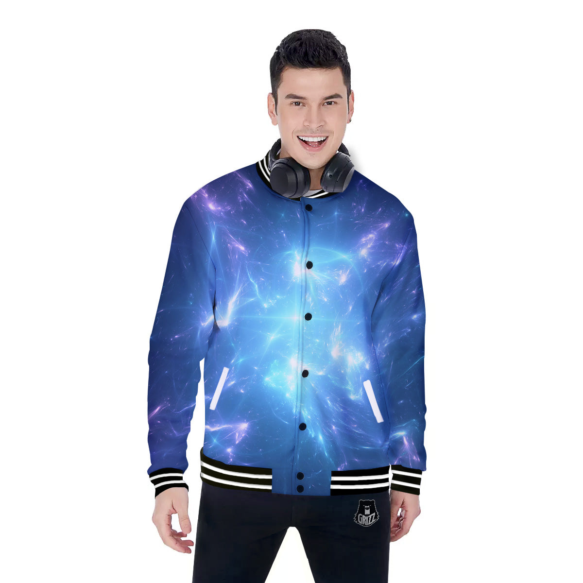 Plasma Blue Print Baseball Jacket-grizzshop