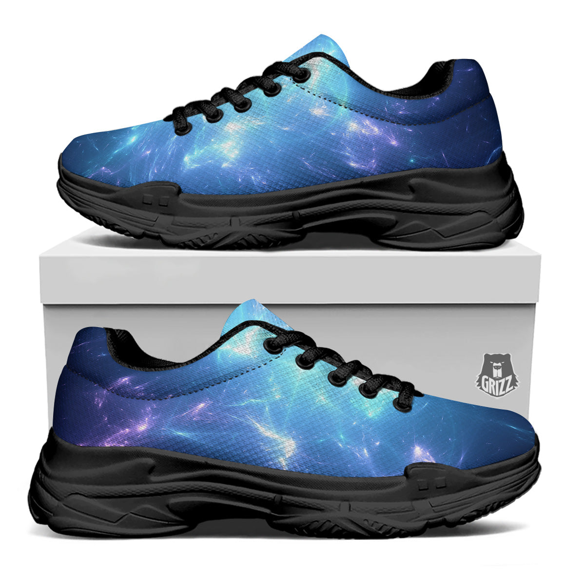 Plasma Blue Print Black Chunky Shoes-grizzshop