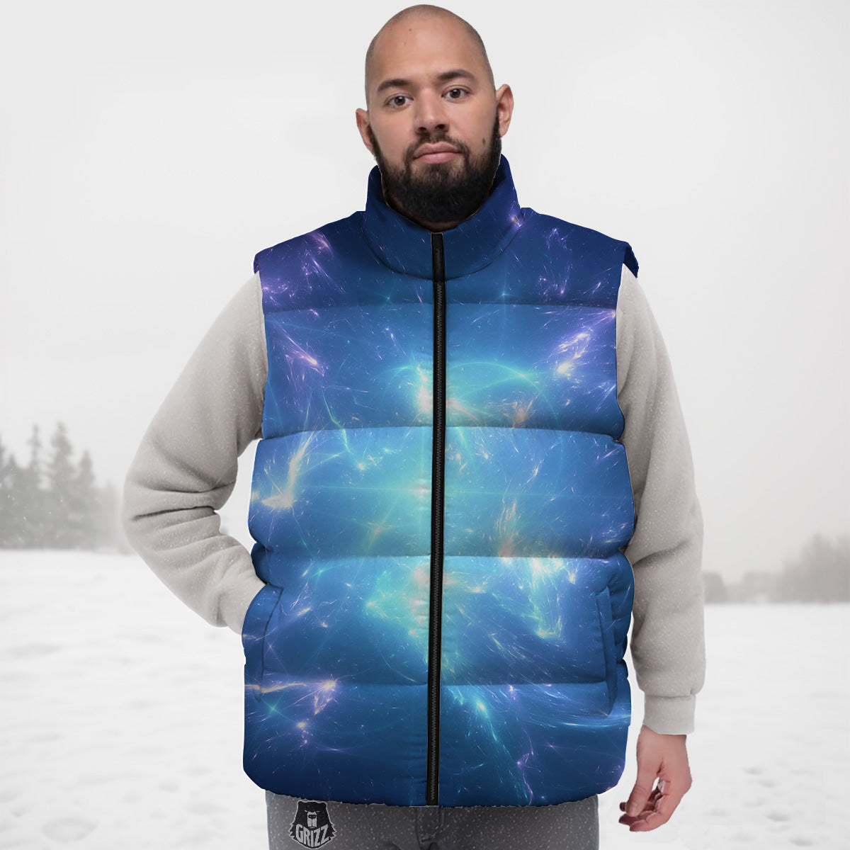 Plasma Blue Print Down Vest-grizzshop