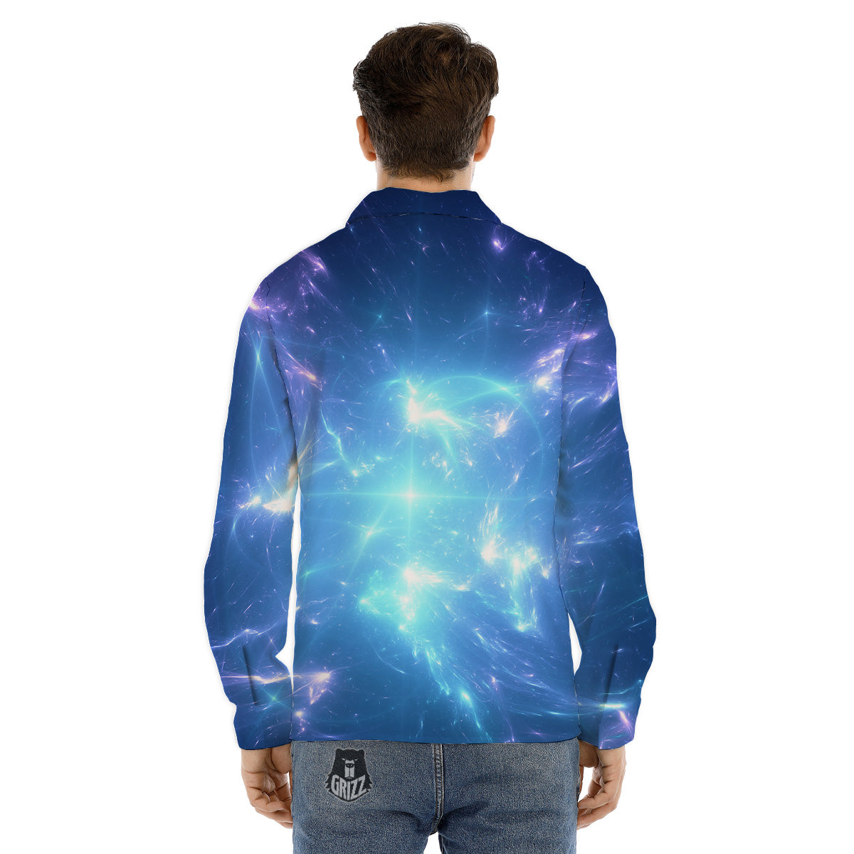 Plasma Blue Print Men's Dress Shirts-grizzshop