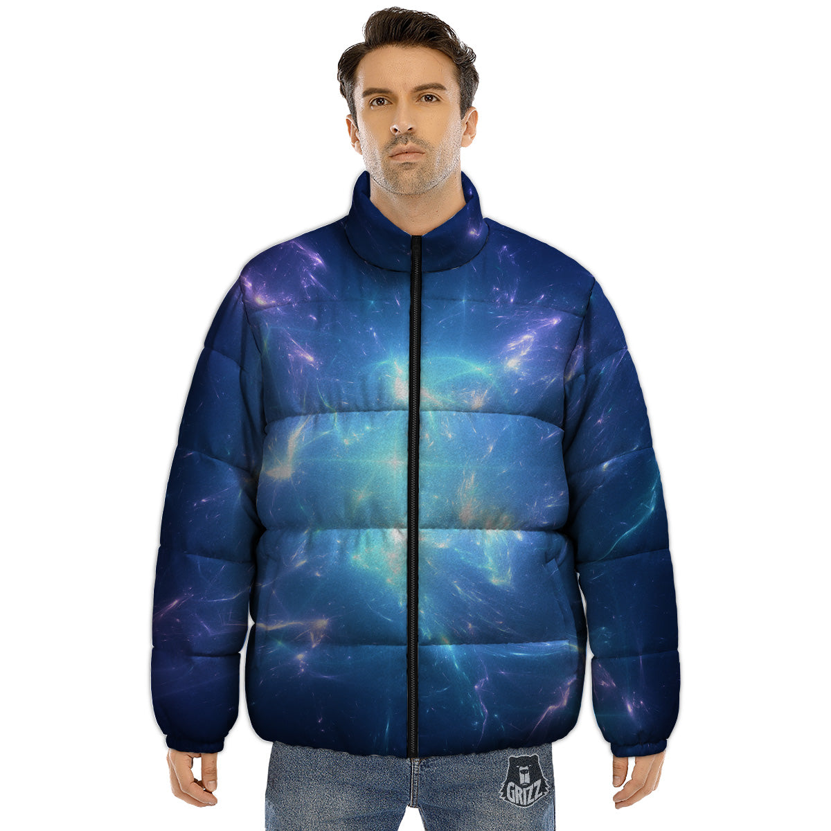 Plasma Blue Print Puffer Jacket-grizzshop