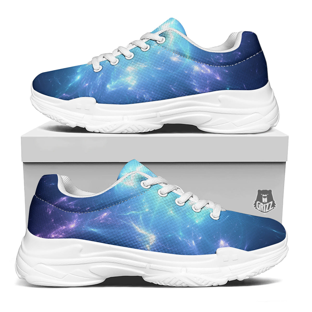 Plasma Blue Print White Chunky Shoes-grizzshop