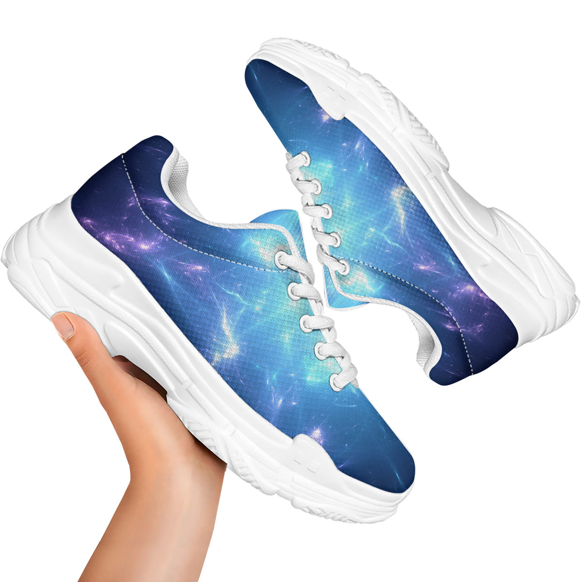 Plasma Blue Print White Chunky Shoes-grizzshop