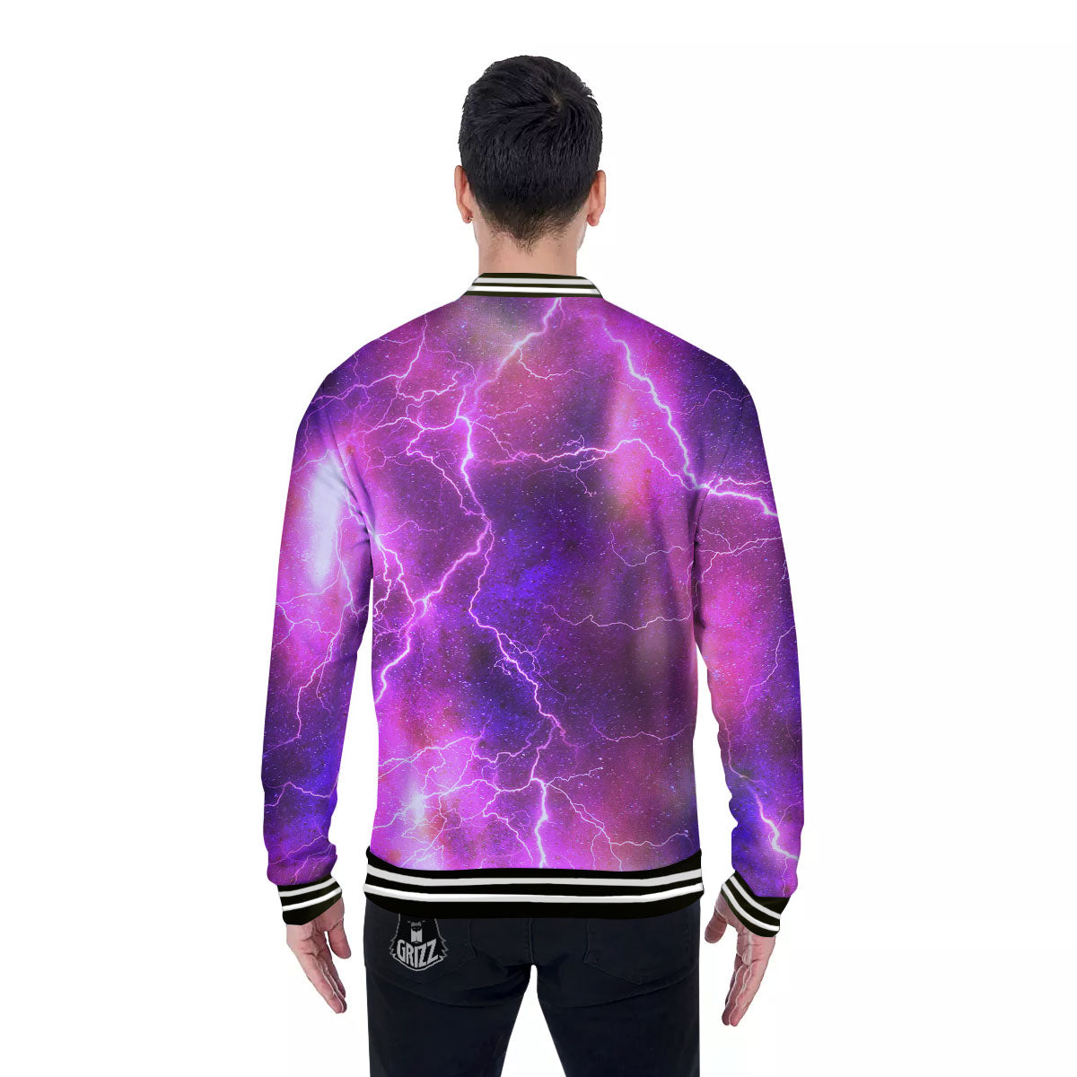 Plasma Lightning Print Baseball Jacket-grizzshop